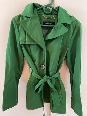 Ellen Tracy Emerald Green Tie-Waist Trench Coat